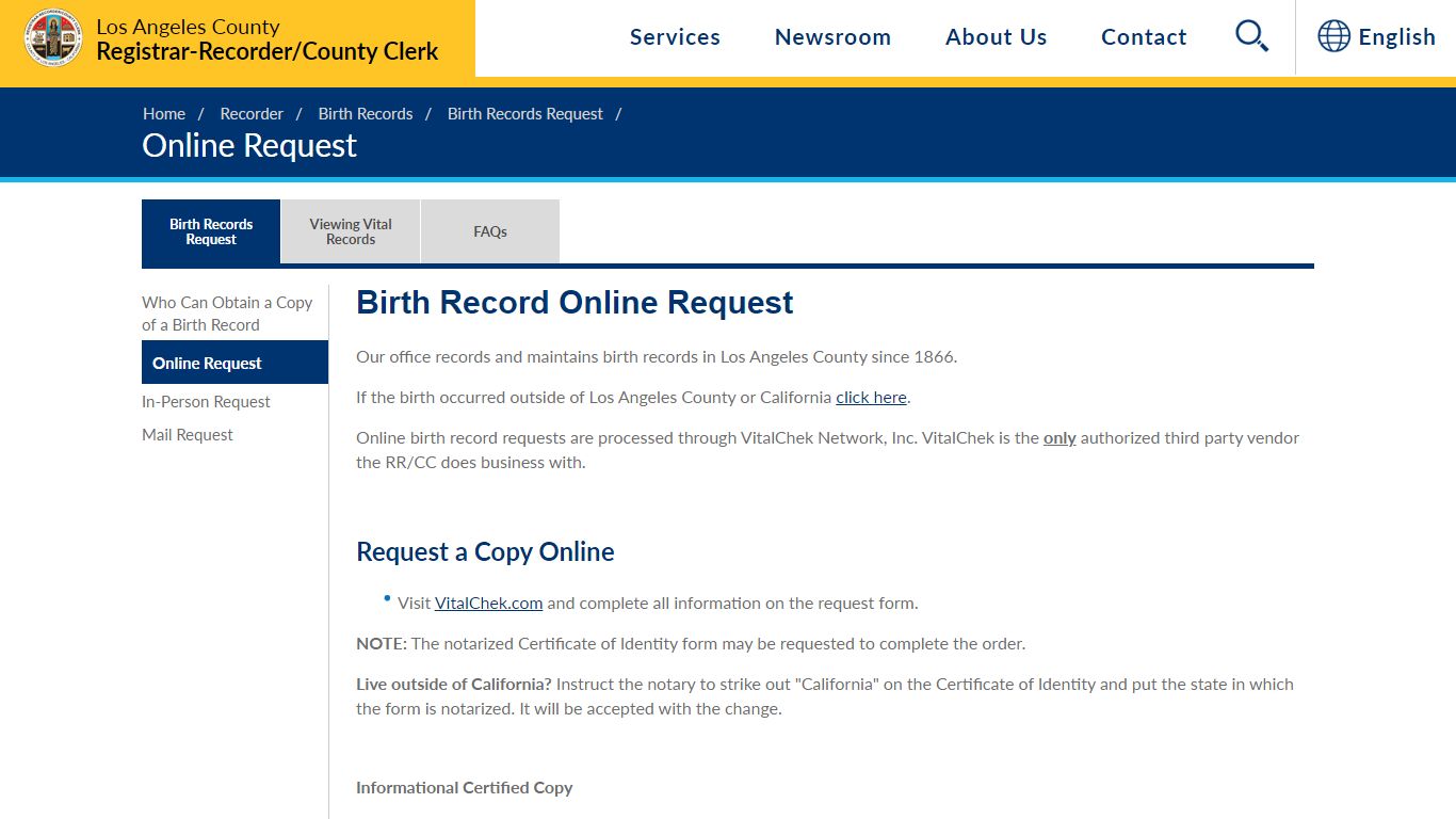 Birth Record Online Request - LAVote.gov